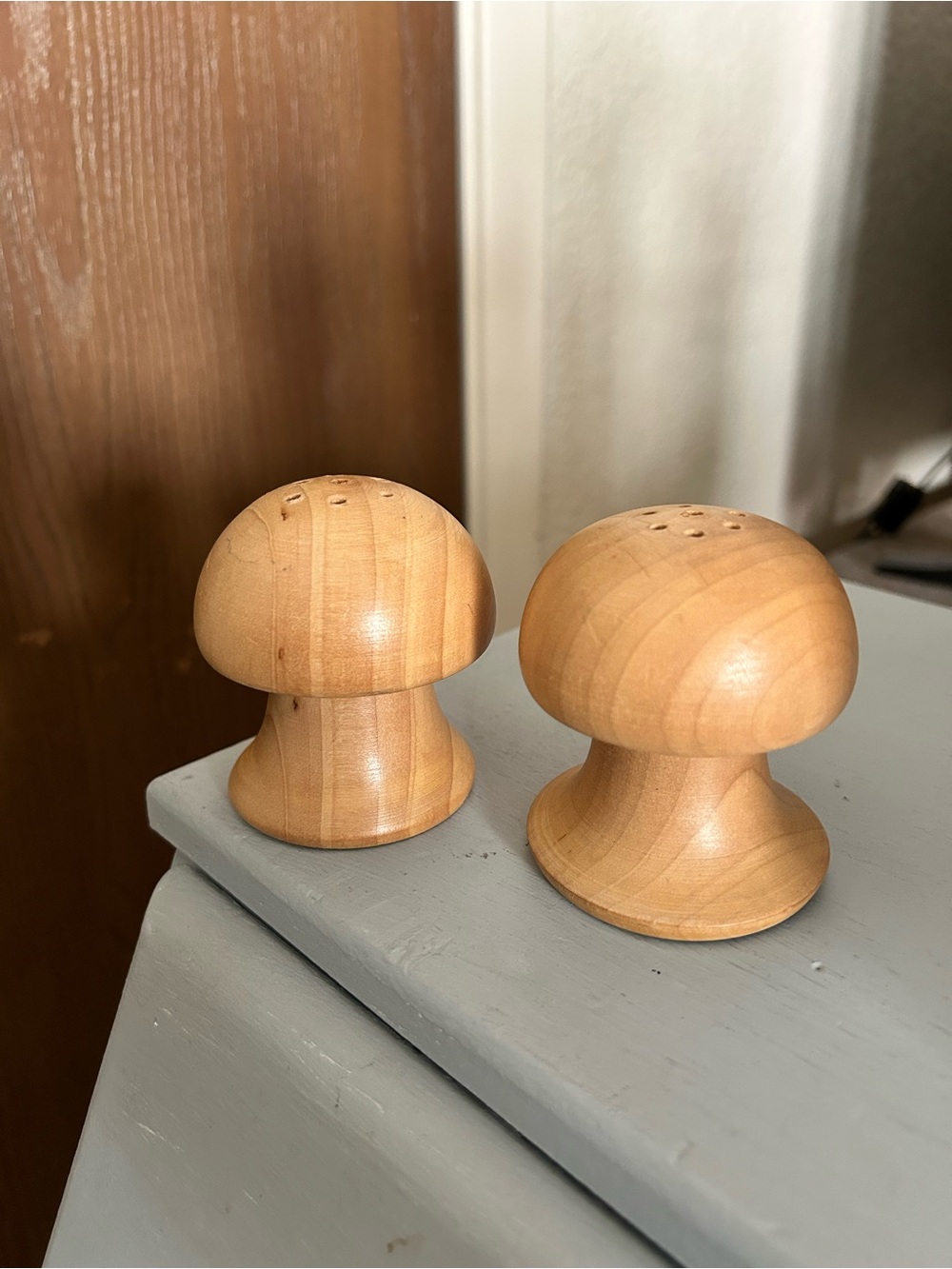 Hand Crafted Wooden Mushroom Shakers - Light Wood